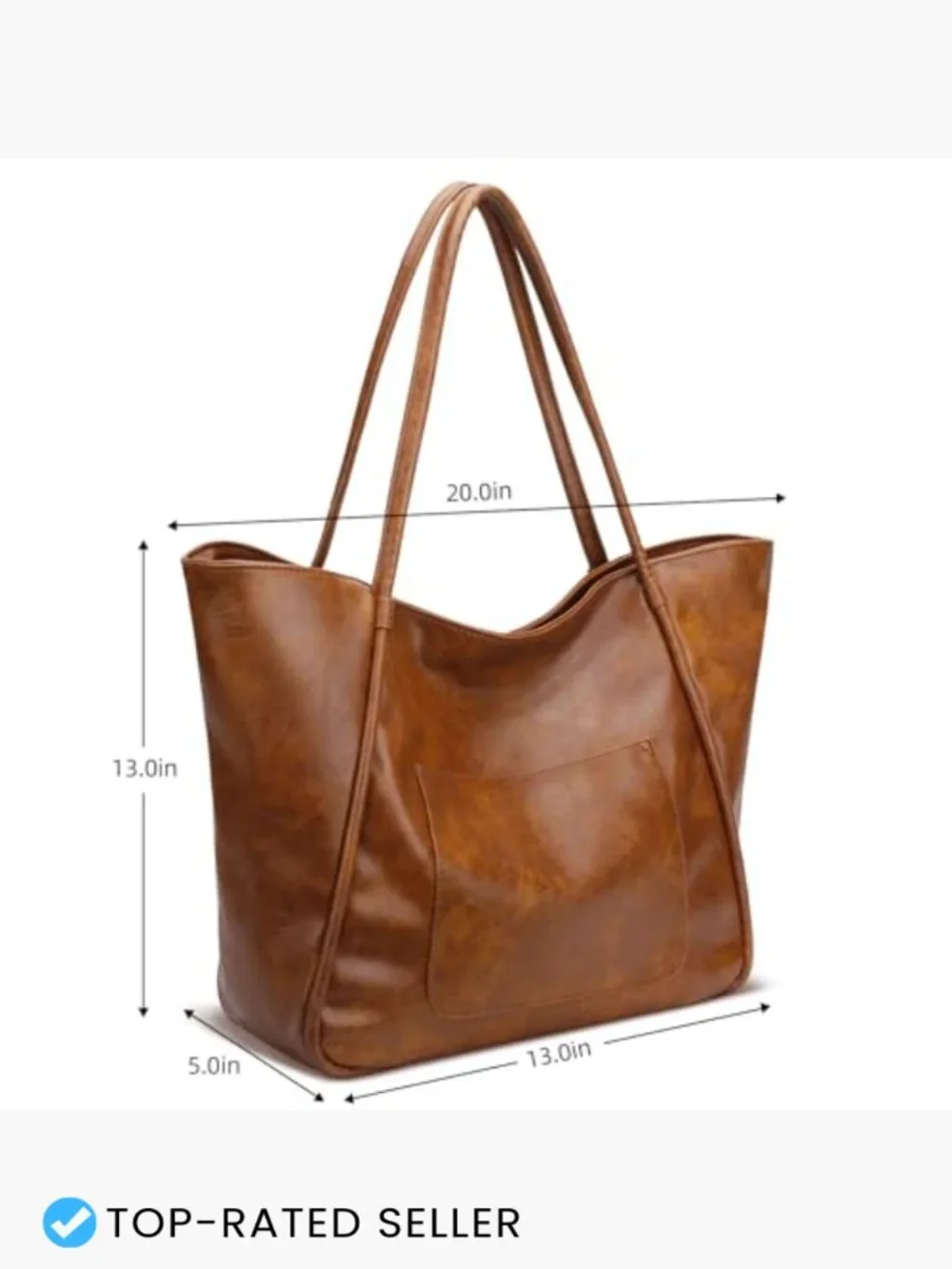 Large PU Leather Tote Bag with Zipper Work Travel Purse Spacious Shoulder